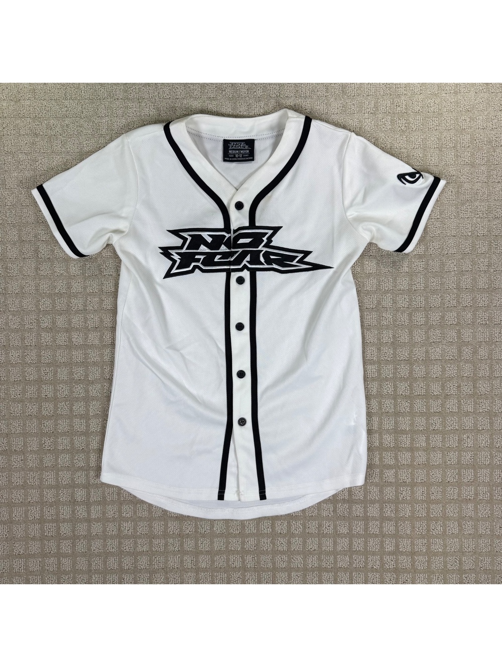 No Fear White Baseball Jersey Youth Medium 10/12